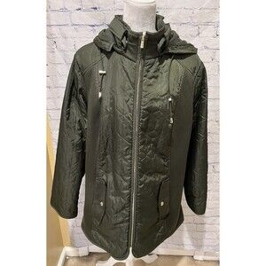 Susan Graver Women's Mixed Media Olive Green Zip Up Coat Jacket Plus Size 1X